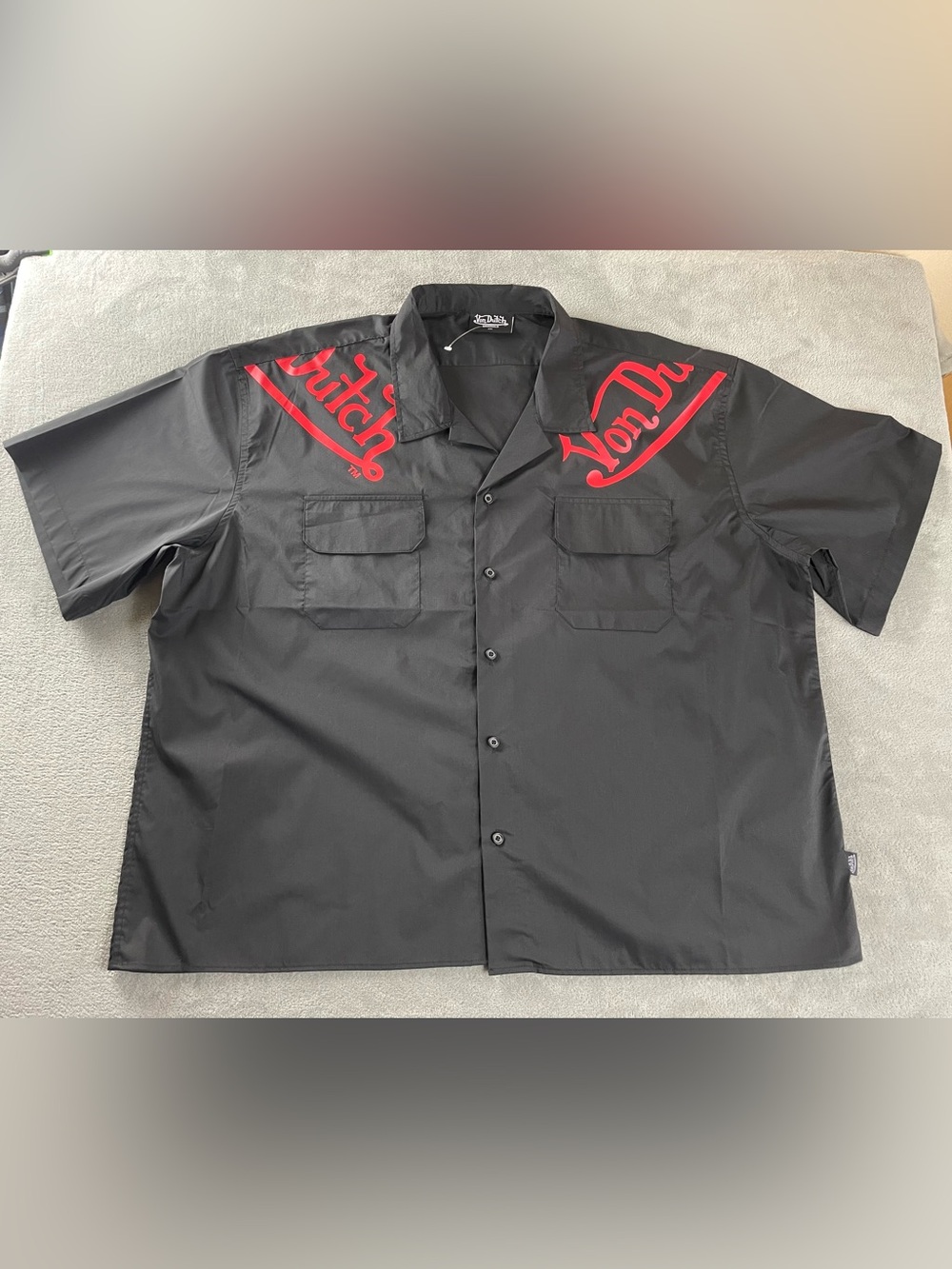 Von Dutch Originals Mens Button Up Shirt 3XL BIG Black/Red Graphic Print Pockets